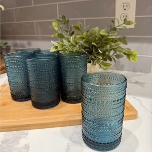Crate&Barrel Textured Teal Glass Tumblers